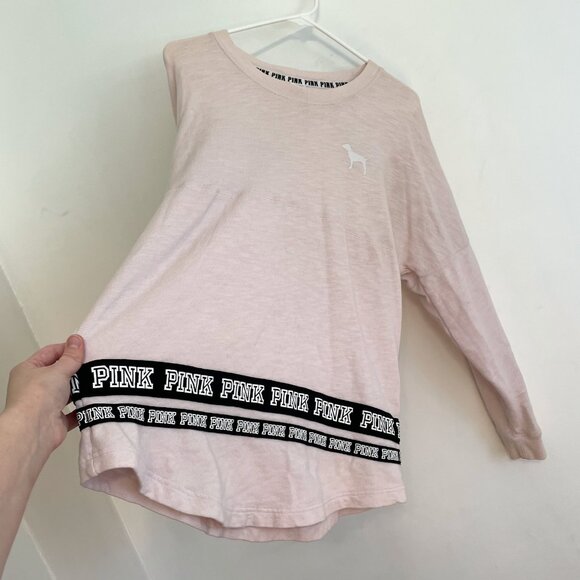 VS PINK VICTORIAS SECRET Varsity Crew Baby Pink Double Sided Crewneck Sweatshirt - Picture 11 of 16